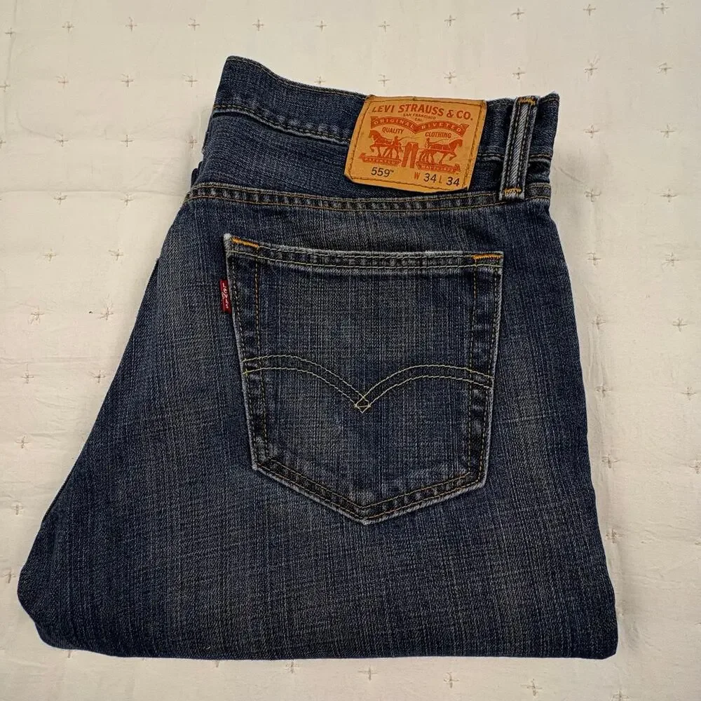 Levi's 559 Relaxed Straight Fit Jeans Men's 34x34 Blue Dark Wash Denim